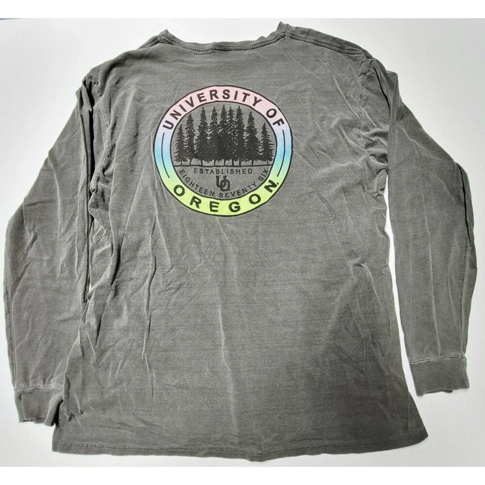 University of Oregon Ducks Long Sleeve T-Shirt Grey Vintage Wash Blue 84 XL EUC